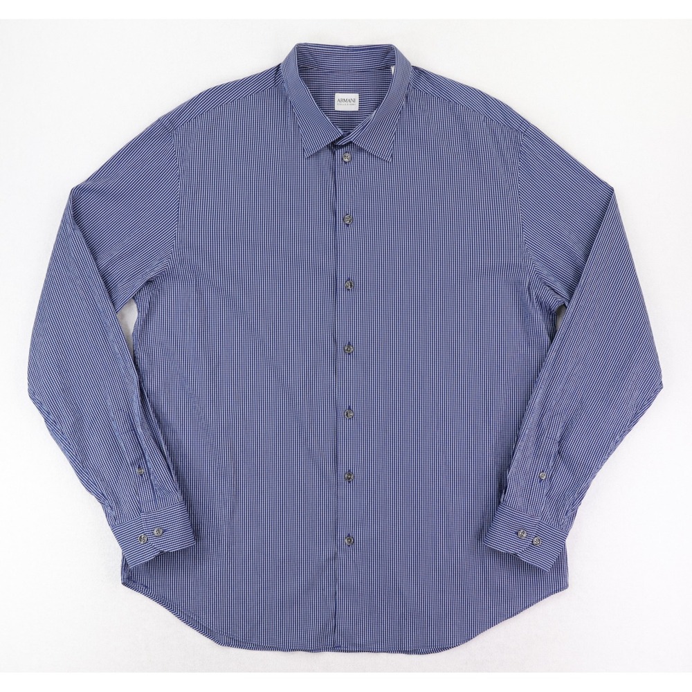 Armani Collezioni Button Front Shirt Mens XXL Blue Micro Check Long Sleeve